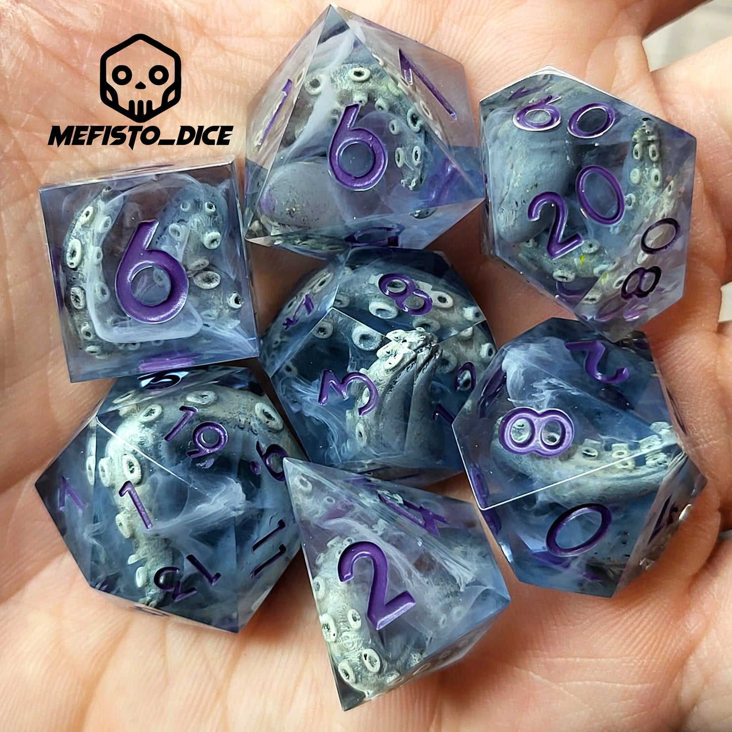 Tentacle dice set kraken with purple numbers