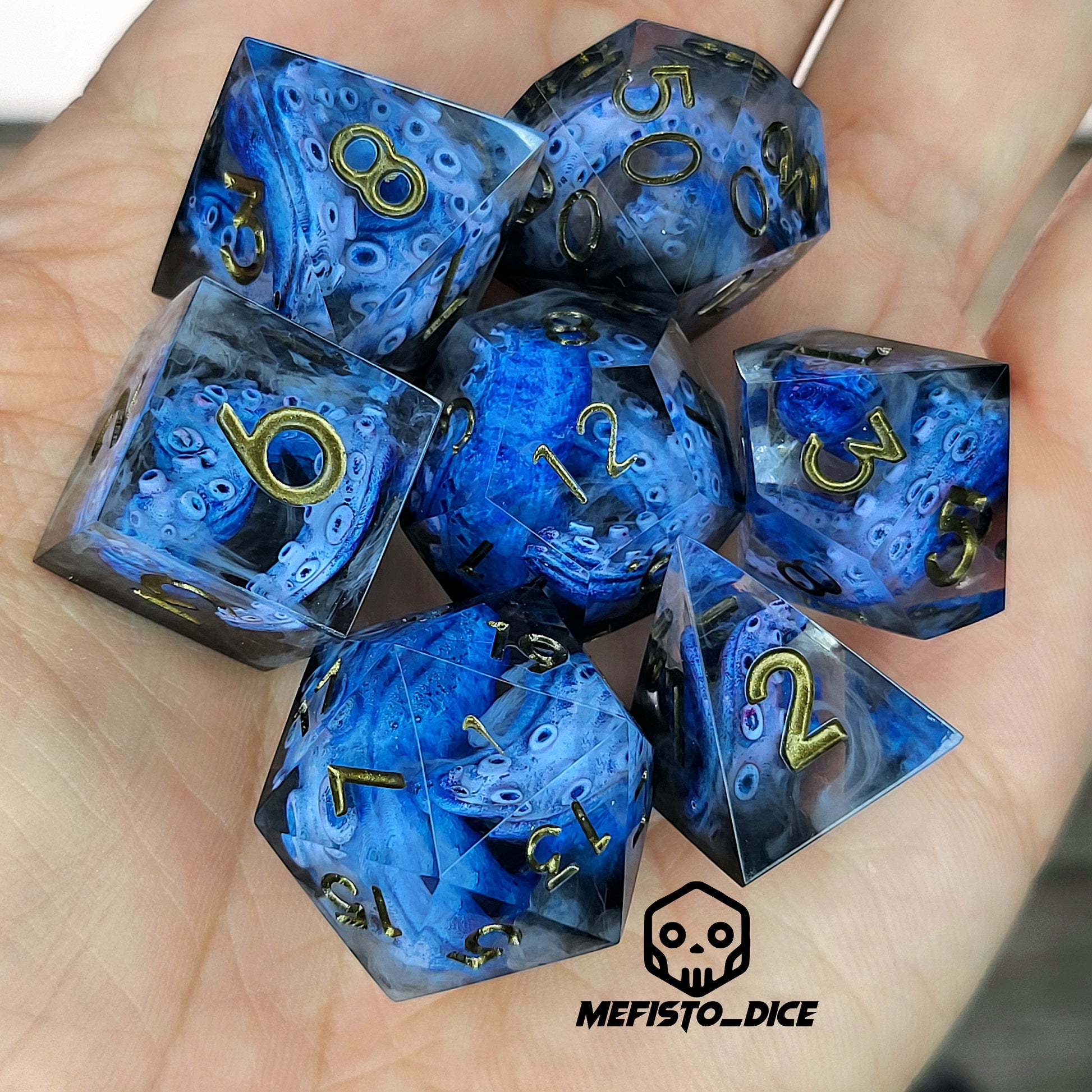 Dice set with tentacles inside and for play dnd , dungeons and dragons and Call of Cthulhu