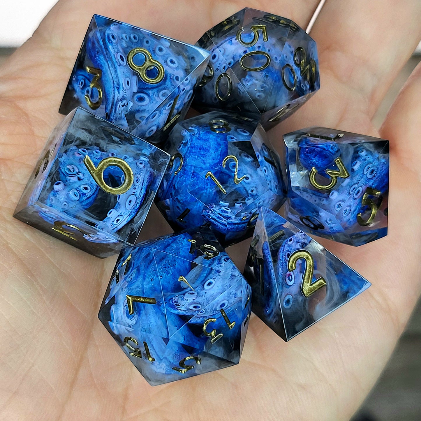 Dice set with tentacles inside and for play dnd , dungeons and dragons and Call of Cthulhu