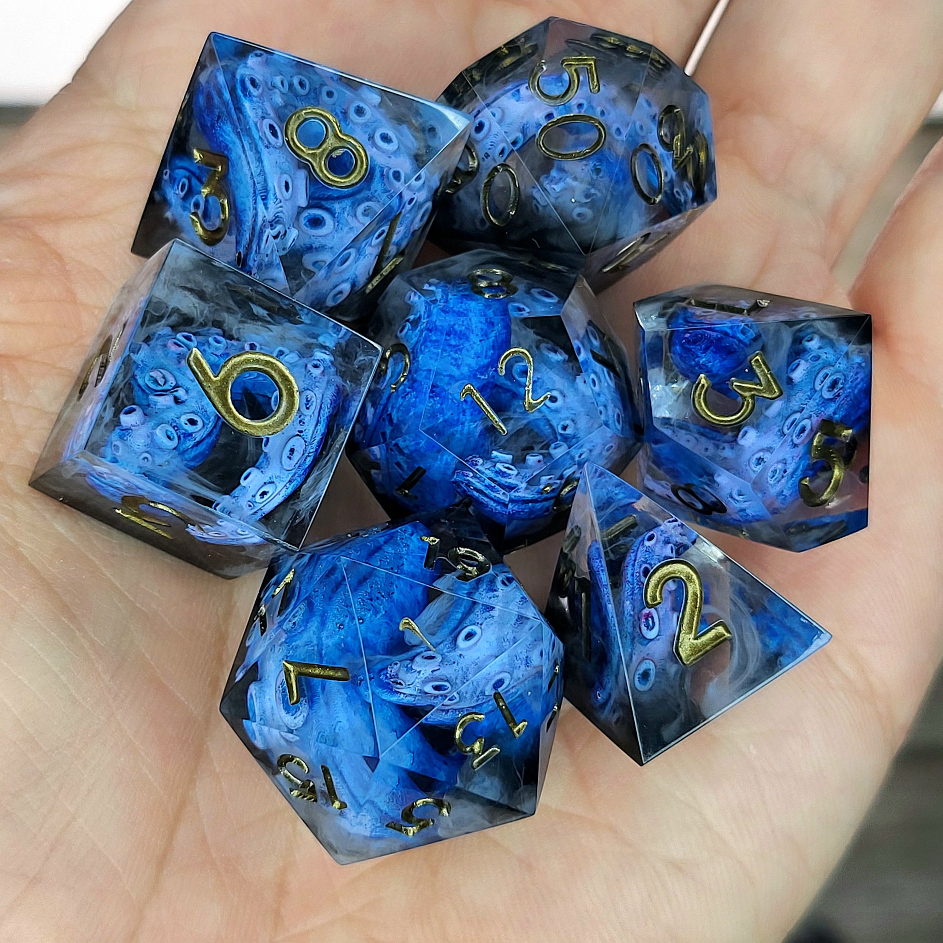 Dice set with tentacles inside and for play dnd , dungeons and dragons and Call of Cthulhu