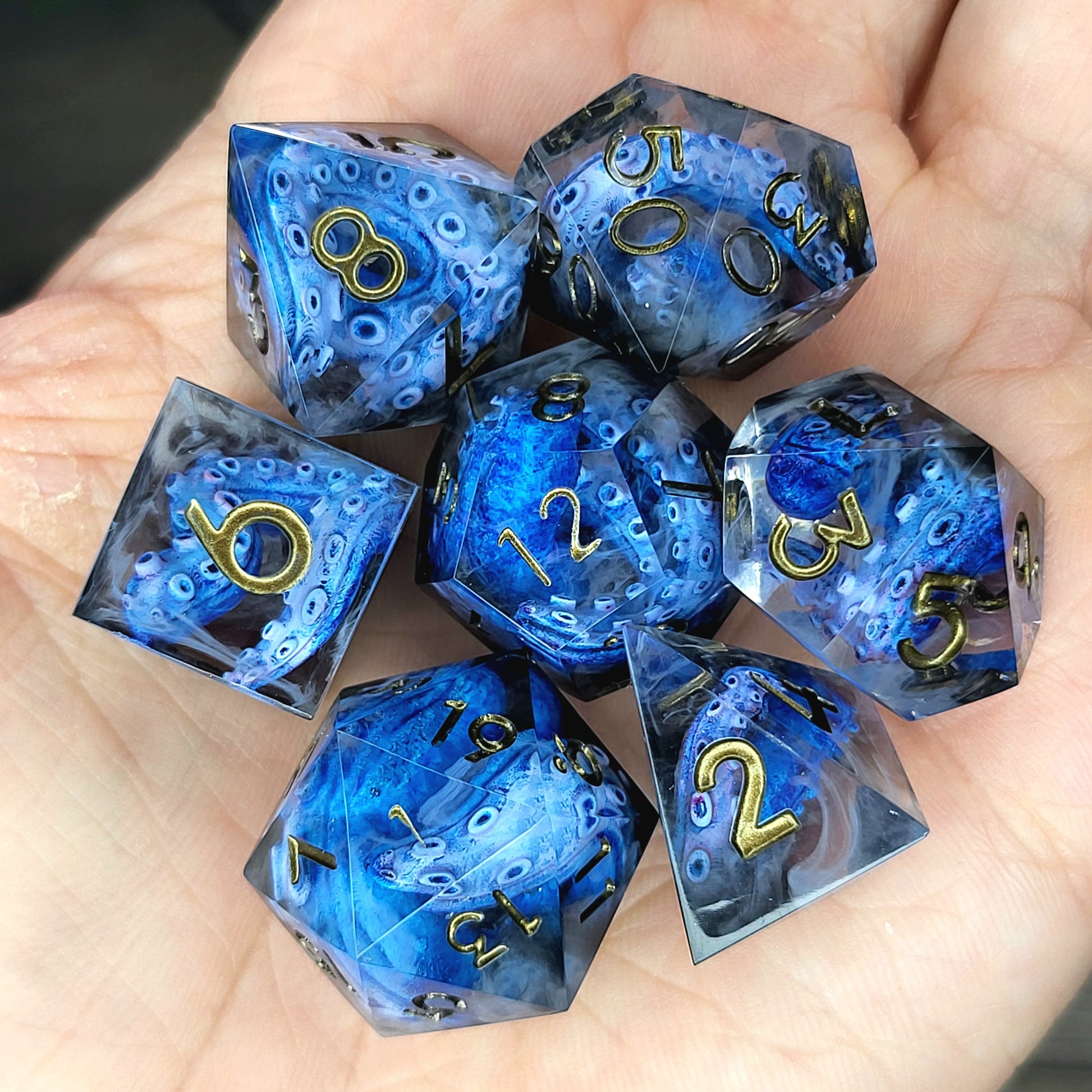 Dice set with tentacles inside and for play dnd , dungeons and dragons and Call of Cthulhu