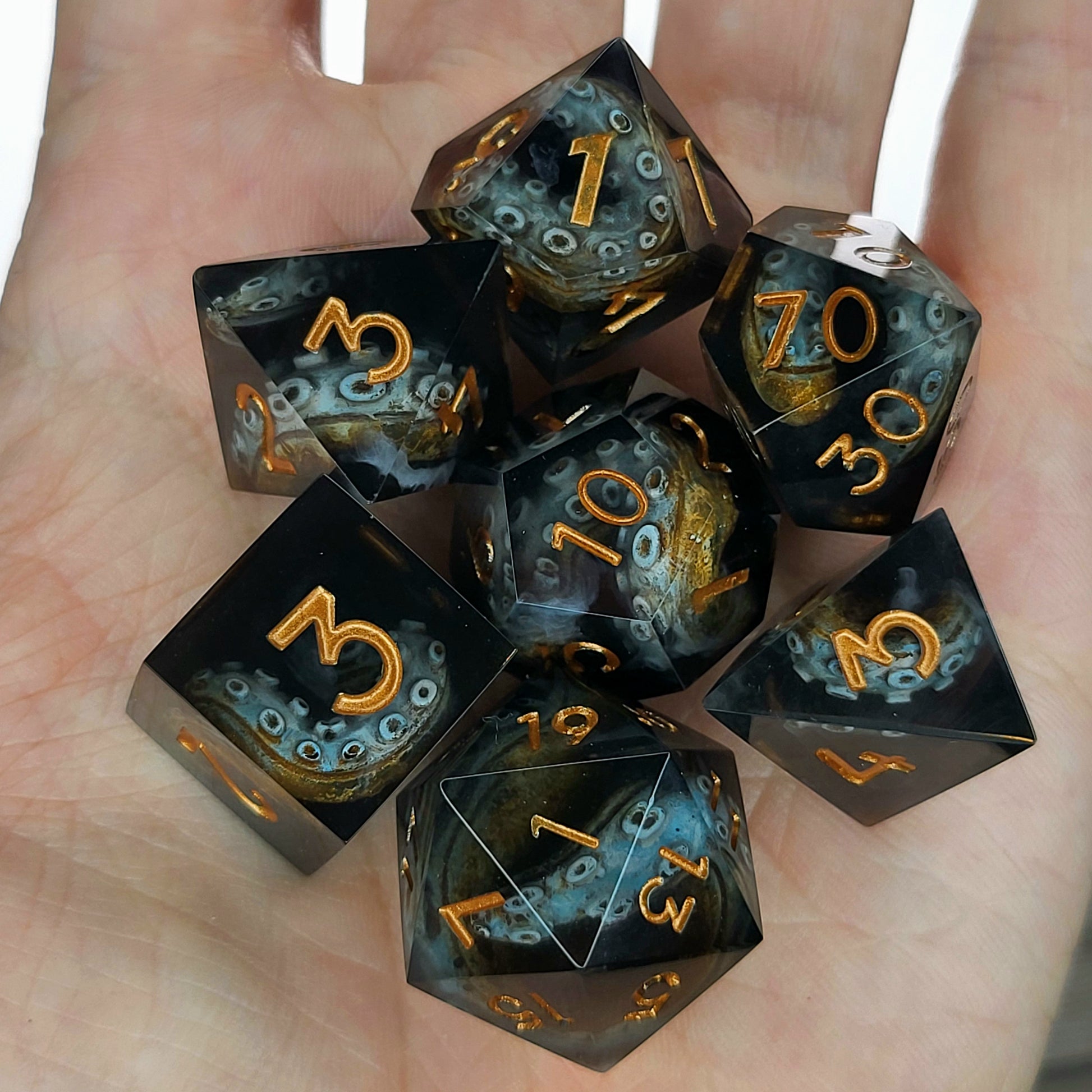 Dice set with tentacles inside and for play dnd , dungeons and dragons and Call of Cthulhu