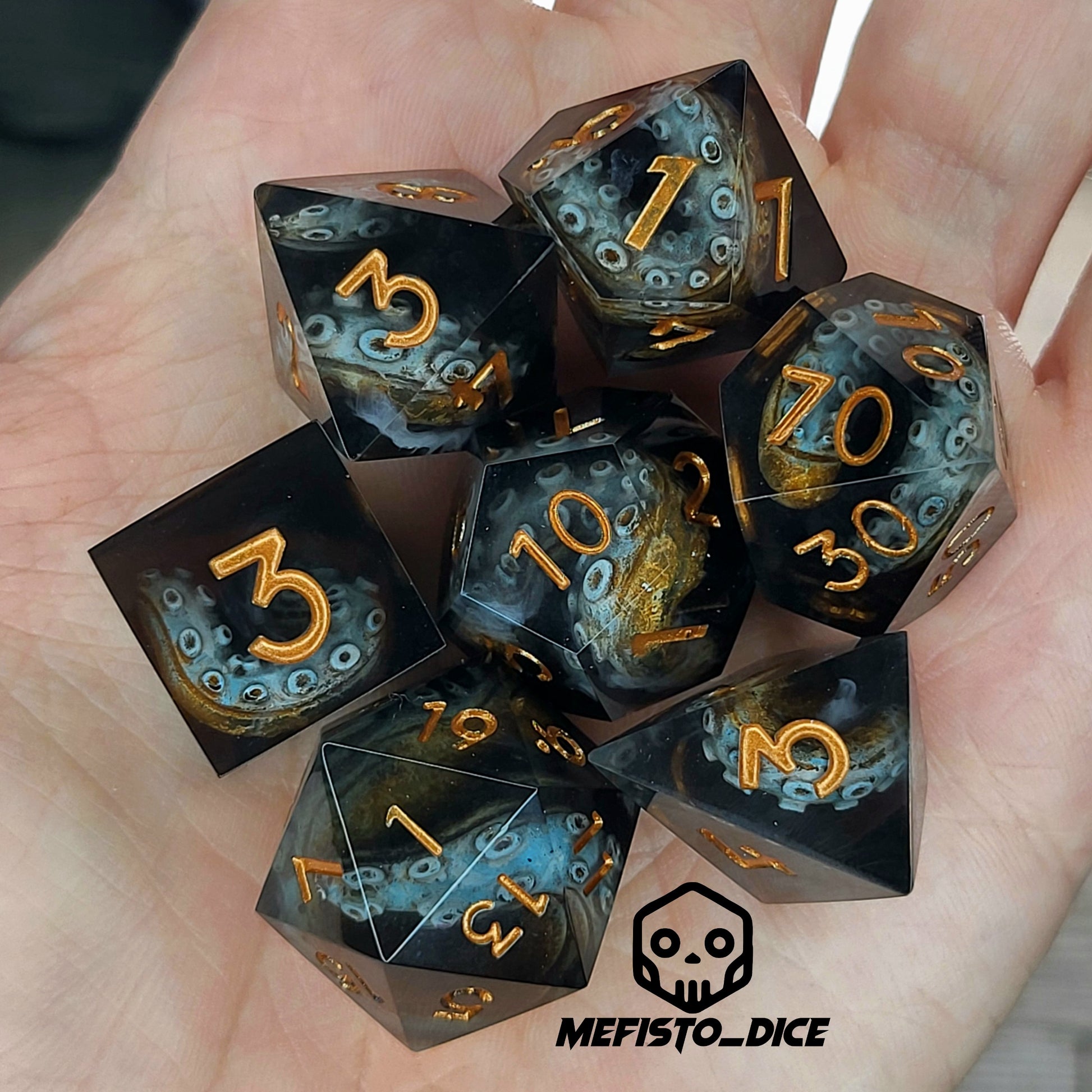 Dice set with tentacles inside and for play dnd , dungeons and dragons and Call of Cthulhu
