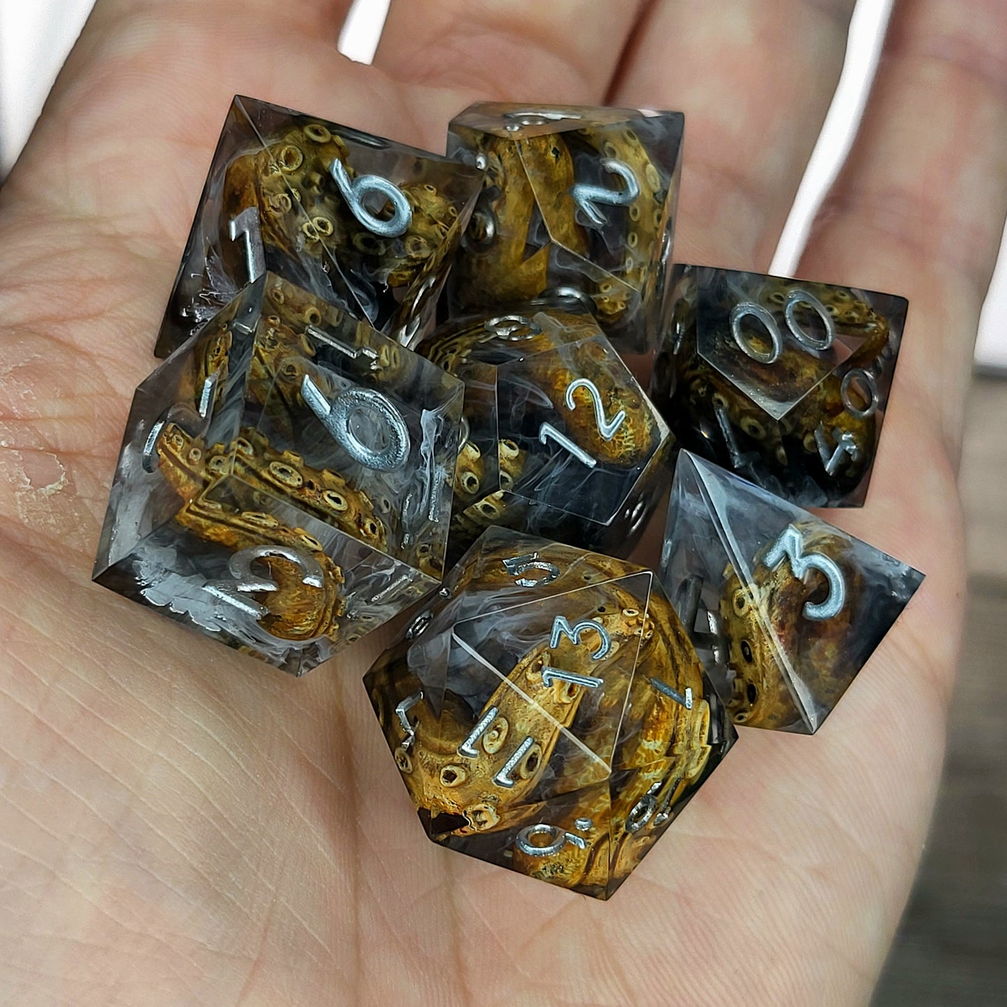 Dice set with tentacles inside and for play dnd , dungeons and dragons and Call of Cthulhu