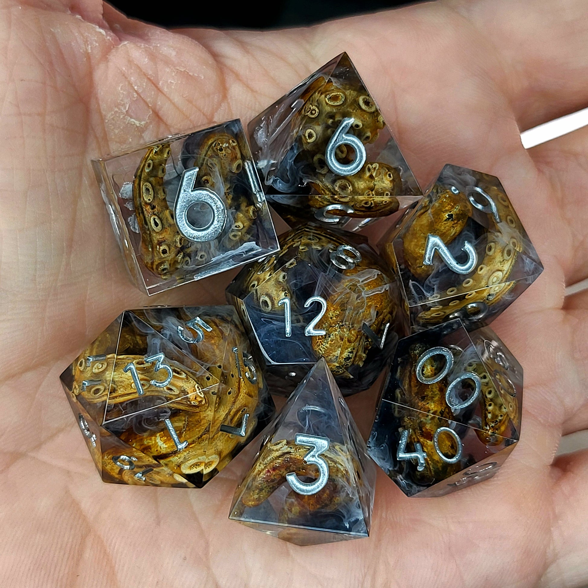 Dice set with tentacles inside and for play dnd , dungeons and dragons and Call of Cthulhu