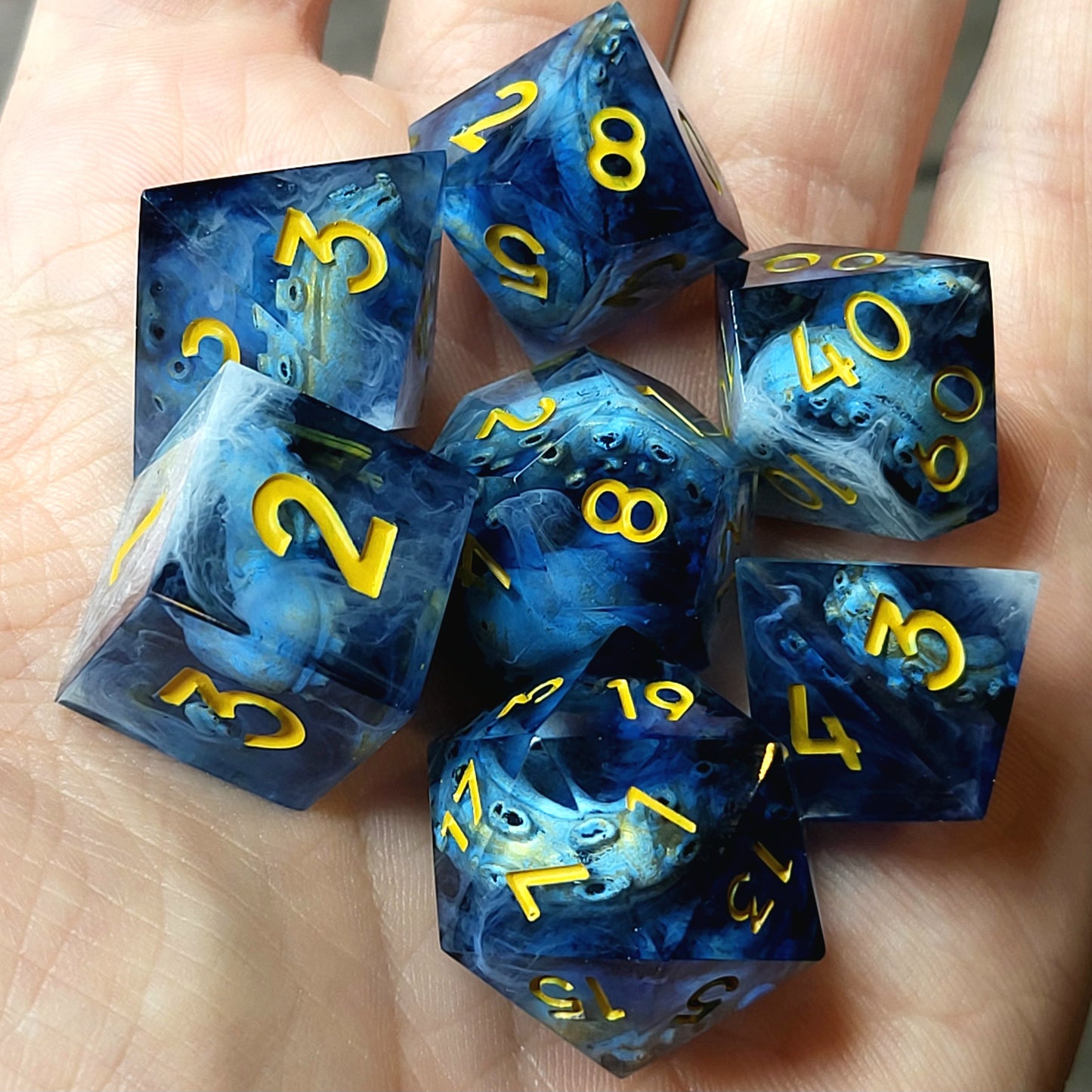 Dice set with tentacles inside and for play dnd , dungeons and dragons and Call of Cthulhu