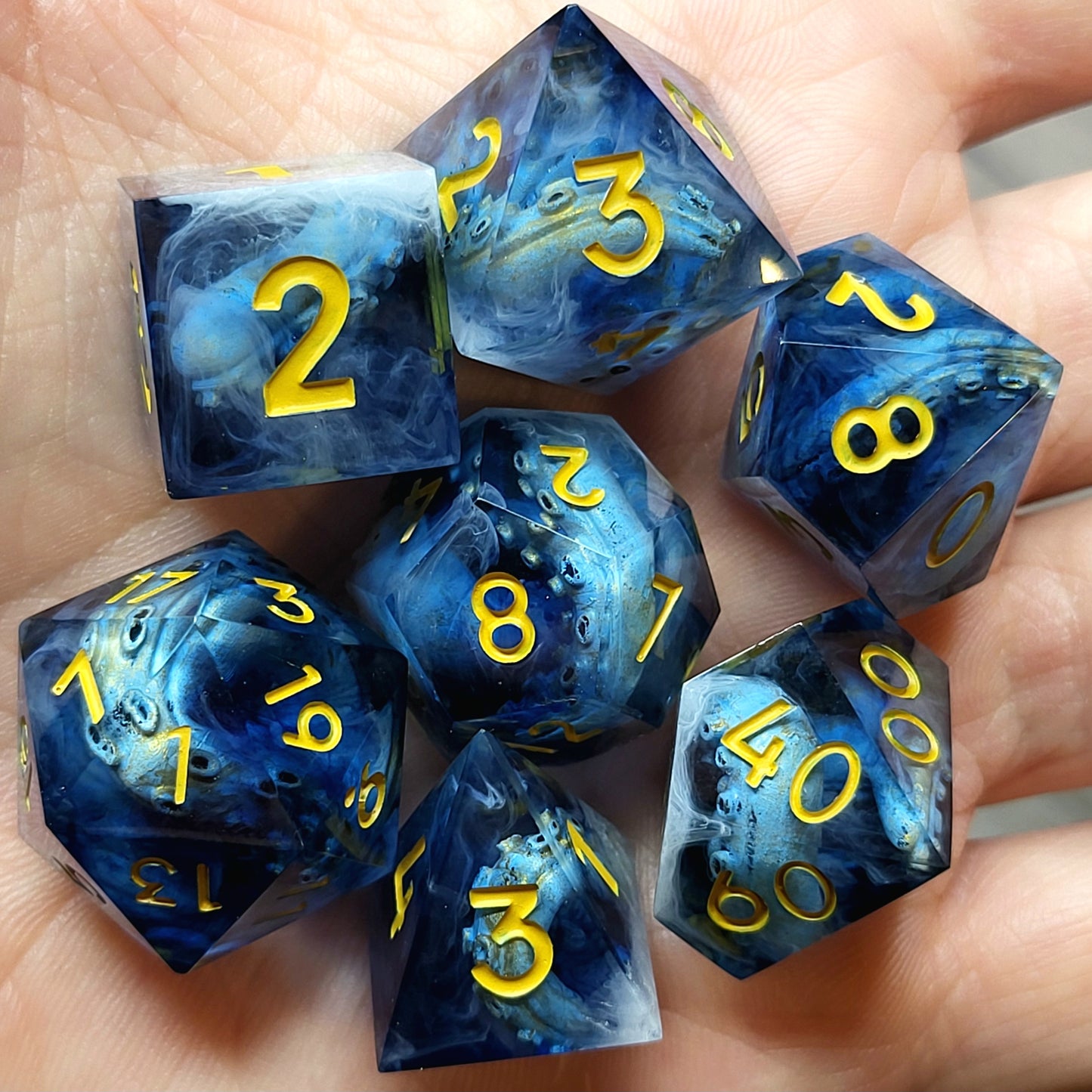 Dice set with tentacles inside and for play dnd , dungeons and dragons and Call of Cthulhu