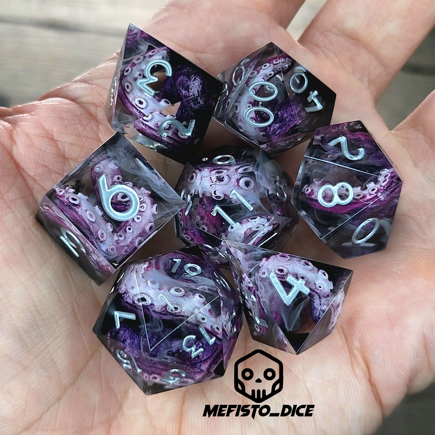 Dice set with tentacles inside and for play dnd , dungeons and dragons and Call of Cthulhu