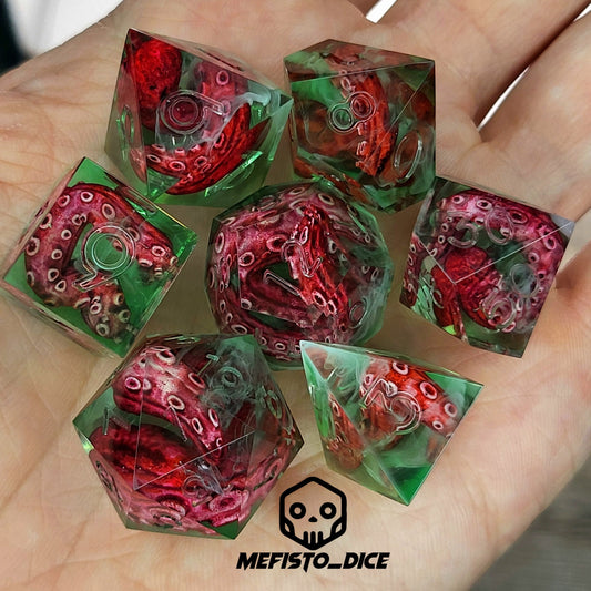 Dice set with tentacles inside and for play dnd , dungeons and dragons and Call of Cthulhu