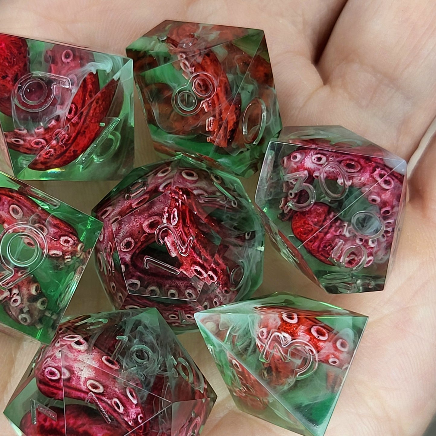 Dice set with tentacles inside and for play dnd , dungeons and dragons and Call of Cthulhu