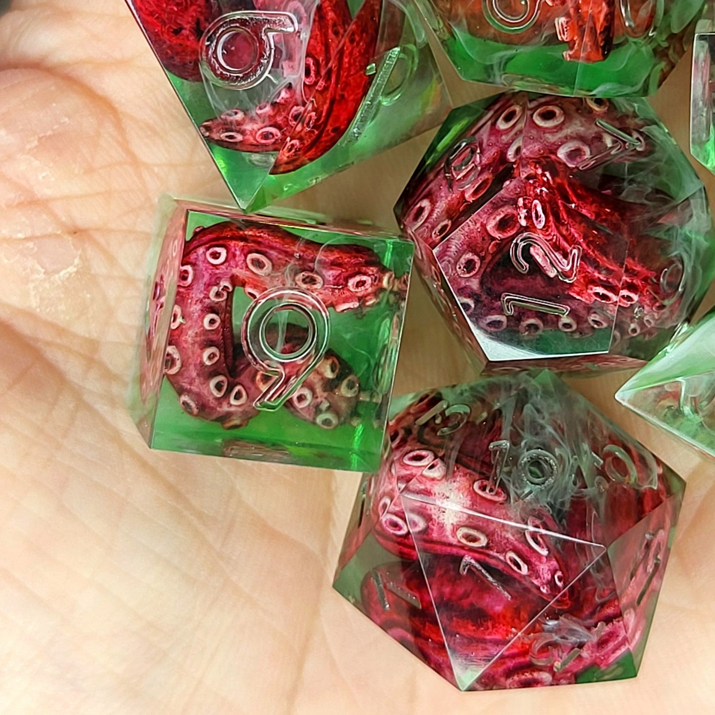 Dice set with tentacles inside and for play dnd , dungeons and dragons and Call of Cthulhu