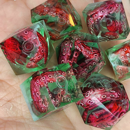 Dice set with tentacles inside and for play dnd , dungeons and dragons and Call of Cthulhu