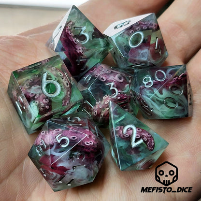 Dice set with white tentacles inside and for play dnd , dungeons and dragons and Call of Cthulhu
