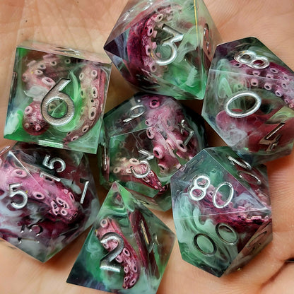 Dice set with white tentacles inside and for play dnd , dungeons and dragons and Call of Cthulhu