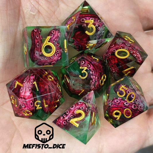 Dice set with tentacles inside and for play dnd , dungeons and dragons and Call of Cthulhu