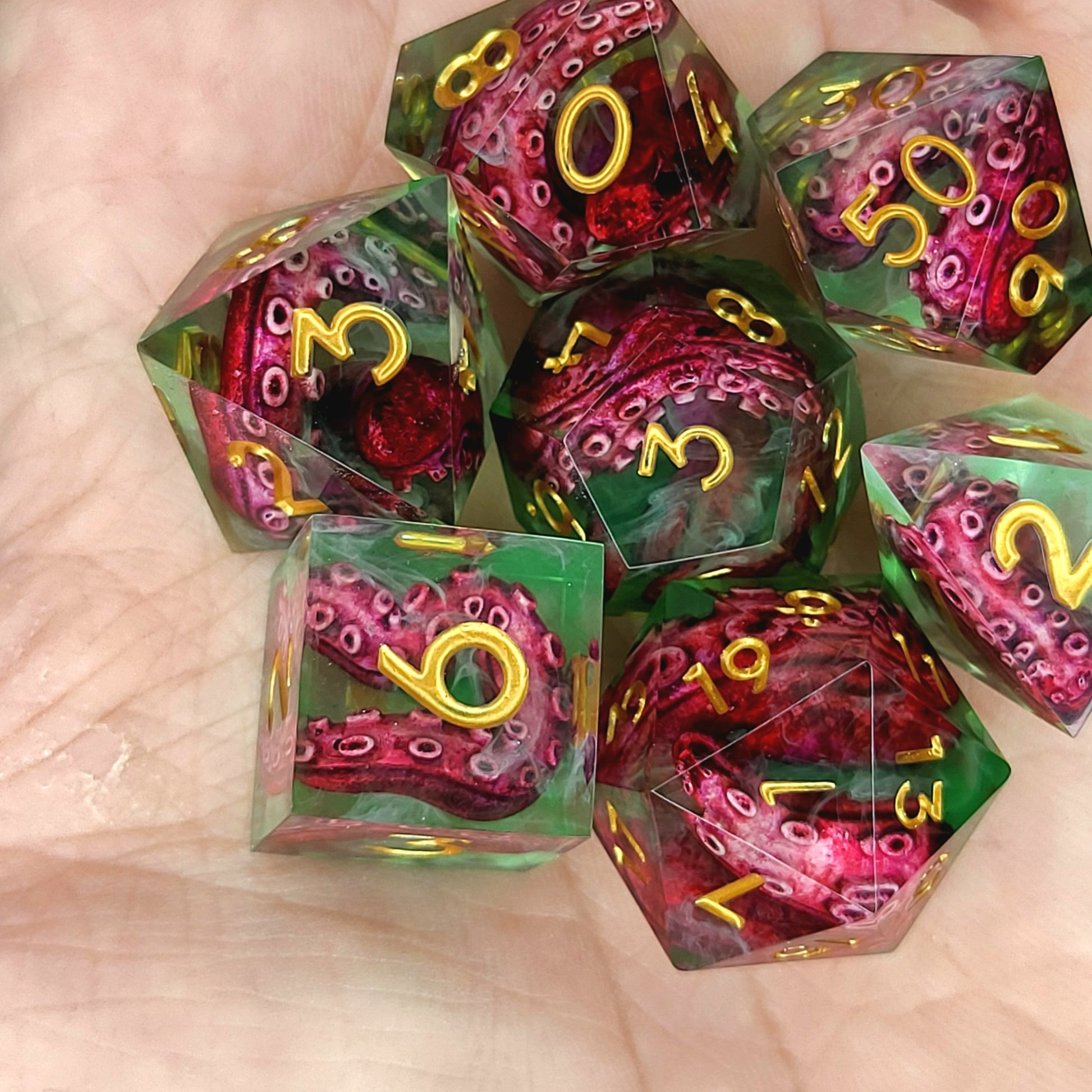 Dice set with tentacles inside and for play dnd , dungeons and dragons and Call of Cthulhu