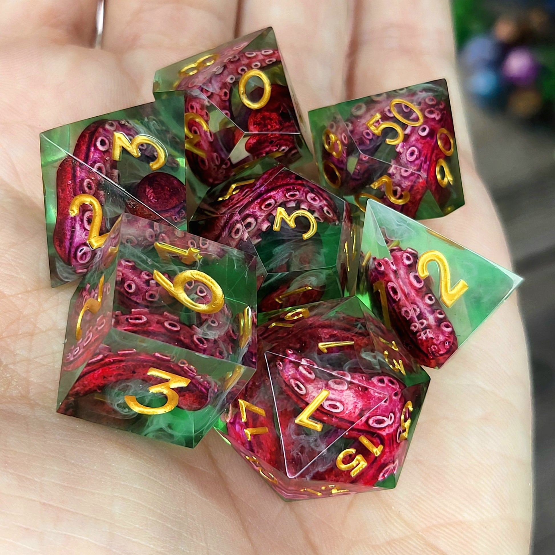 Dice set with tentacles inside and for play dnd , dungeons and dragons and Call of Cthulhu
