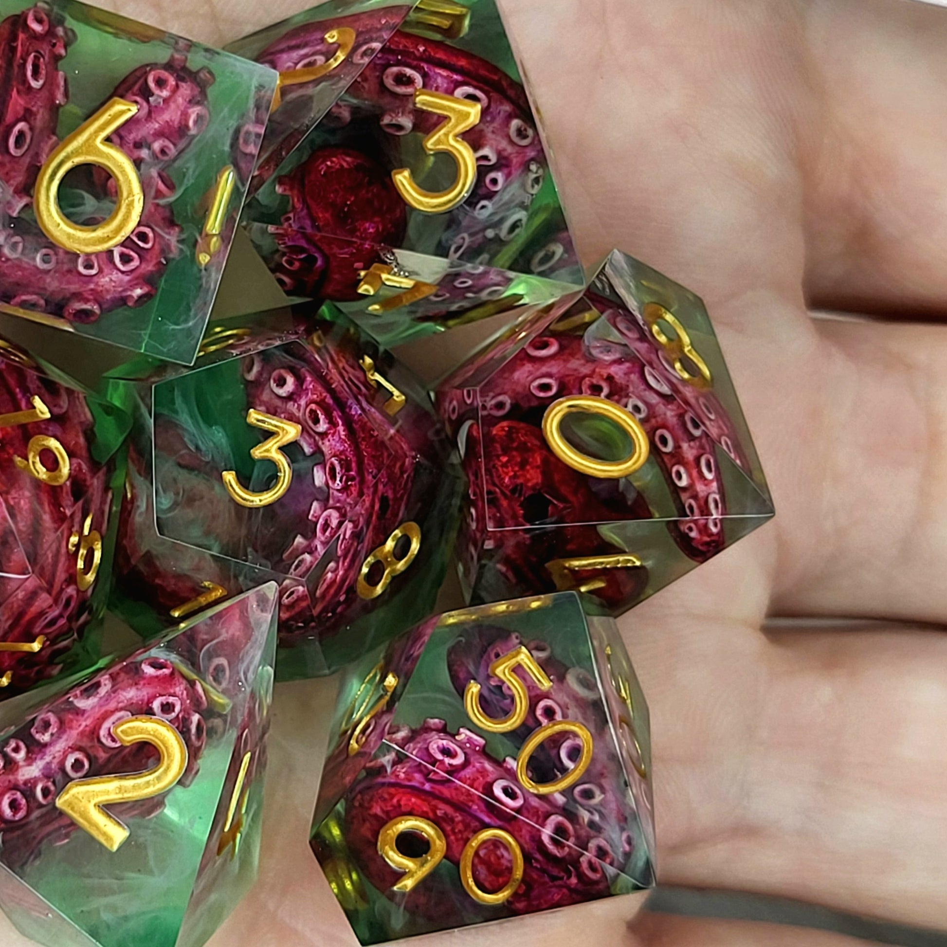 Dice set with tentacles inside and for play dnd , dungeons and dragons and Call of Cthulhu