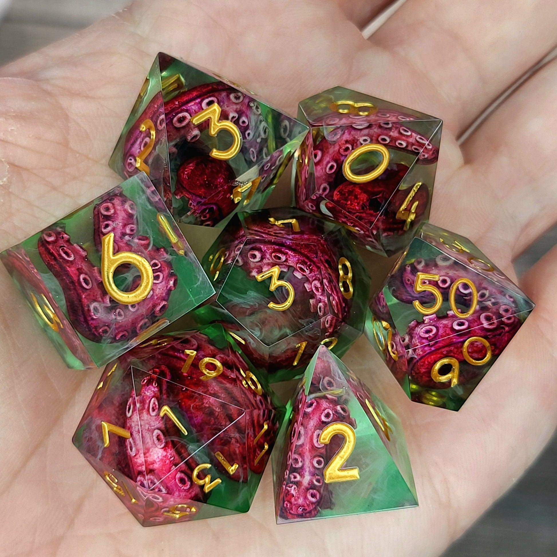 Dice set with tentacles inside and for play dnd , dungeons and dragons and Call of Cthulhu