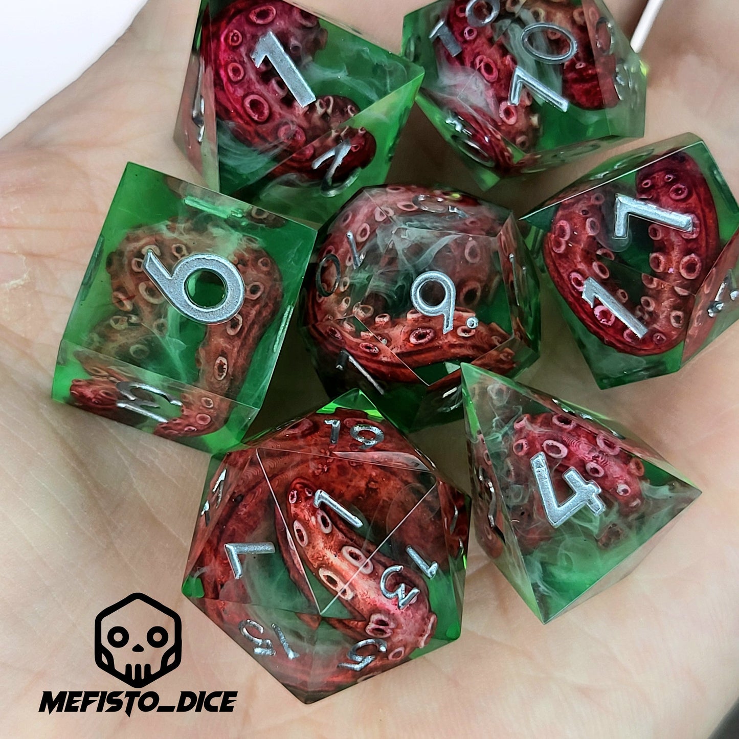 Dice set with tentacles inside and for play dnd , dungeons and dragons and Call of Cthulhu