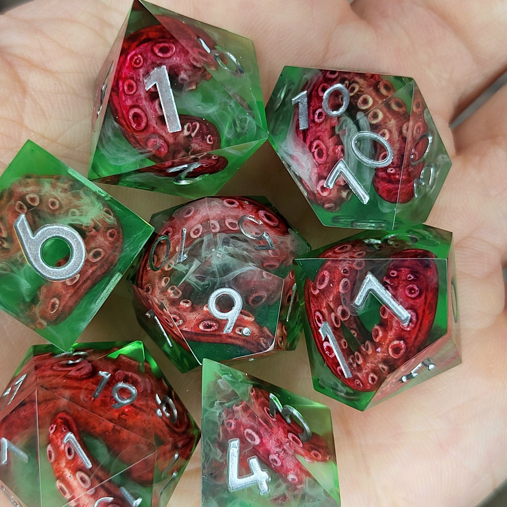 Dice set with tentacles inside and for play dnd , dungeons and dragons and Call of Cthulhu