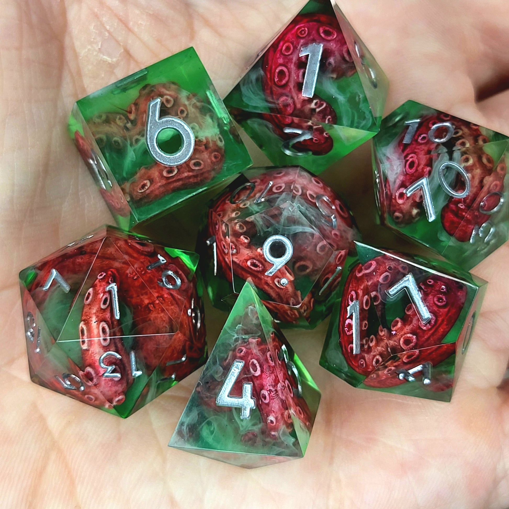 Dice set with tentacles inside and for play dnd , dungeons and dragons and Call of Cthulhu
