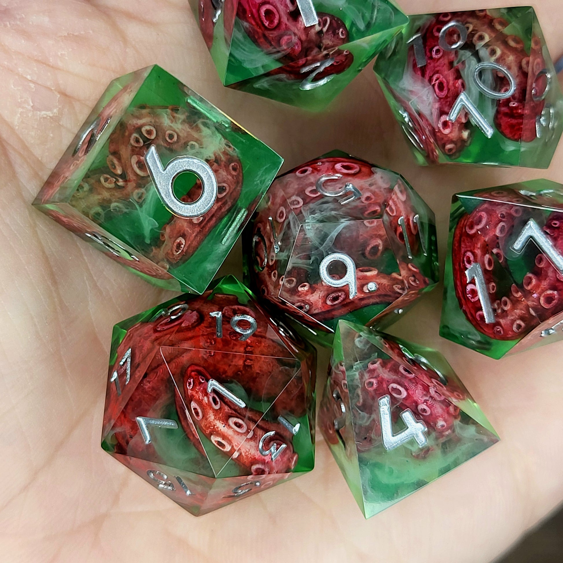 Dice set with tentacles inside and for play dnd , dungeons and dragons and Call of Cthulhu