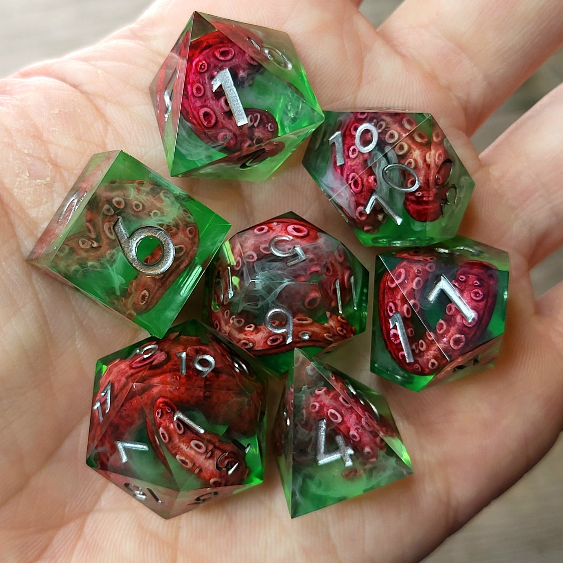 Dice set with tentacles inside and for play dnd , dungeons and dragons and Call of Cthulhu