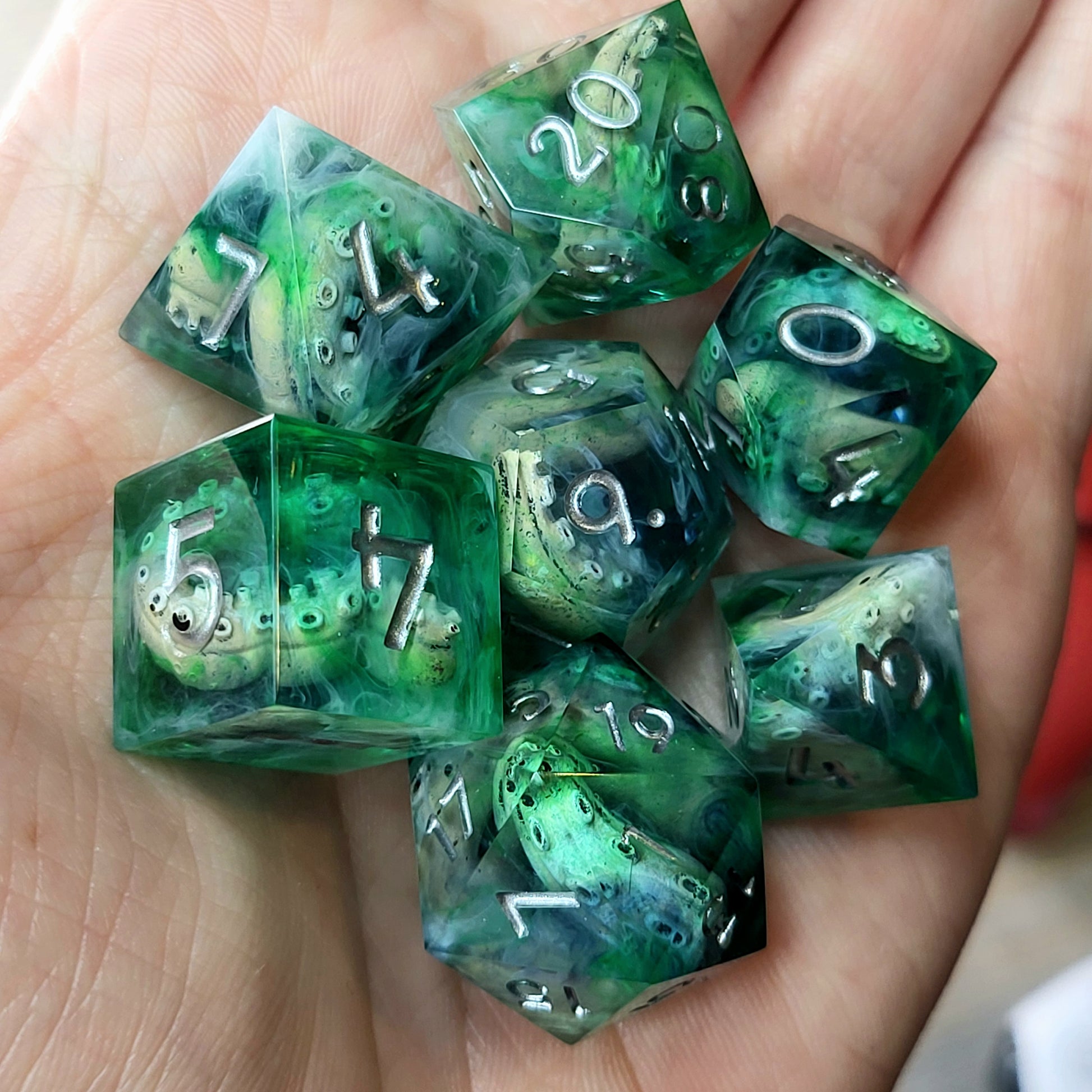 Dice set with tentacles inside and for play dnd , dungeons and dragons and Call of Cthulhu