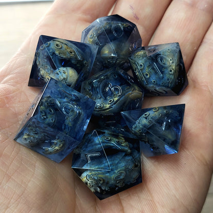 Dice set with white tentacles inside and for play dnd , dungeons and dragons and Call of Cthulhu