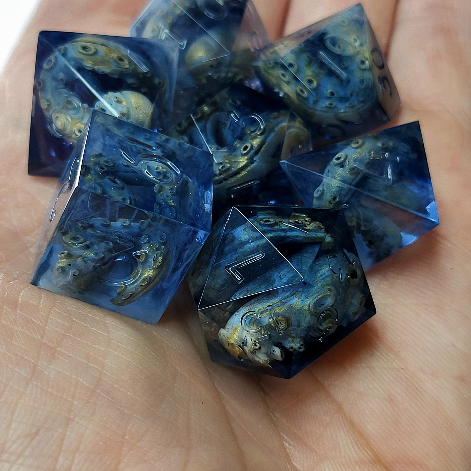 Dice set with white tentacles inside and for play dnd , dungeons and dragons and Call of Cthulhu