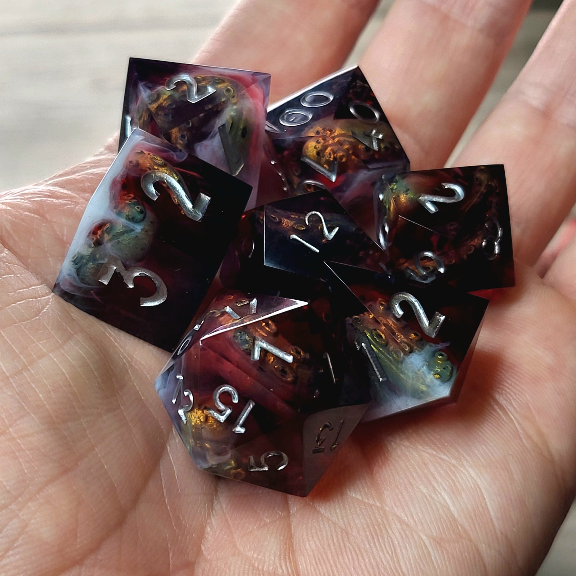 Dice set with tentacles inside and for play dnd , dungeons and dragons and Call of Cthulhu