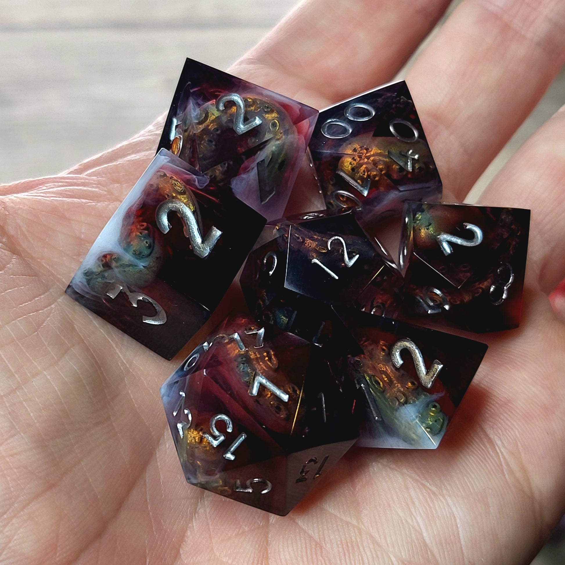 Dice set with tentacles inside and for play dnd , dungeons and dragons and Call of Cthulhu