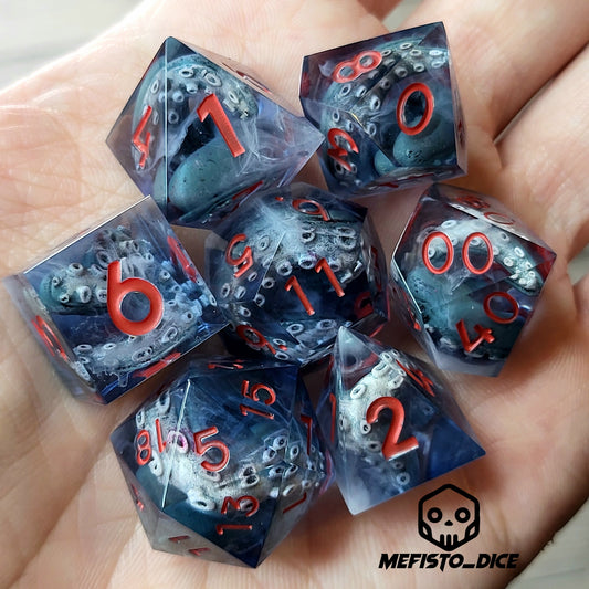 Dice set with tentacles inside and for play dnd , dungeons and dragons and Call of Cthulhu