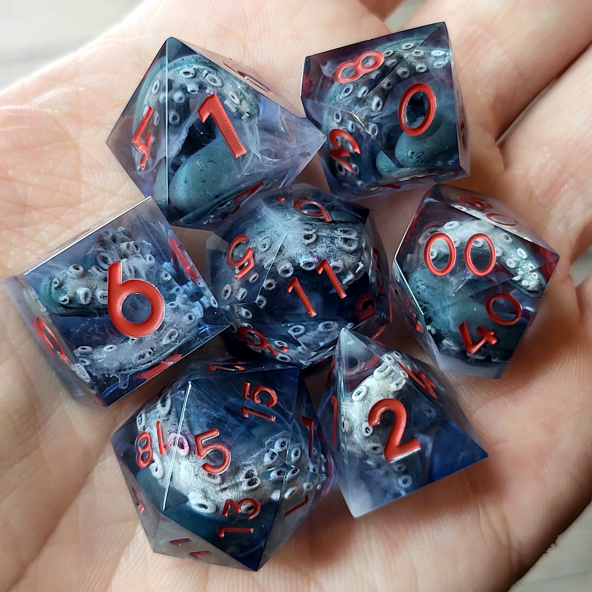 Dice set with tentacles inside and for play dnd , dungeons and dragons and Call of Cthulhu