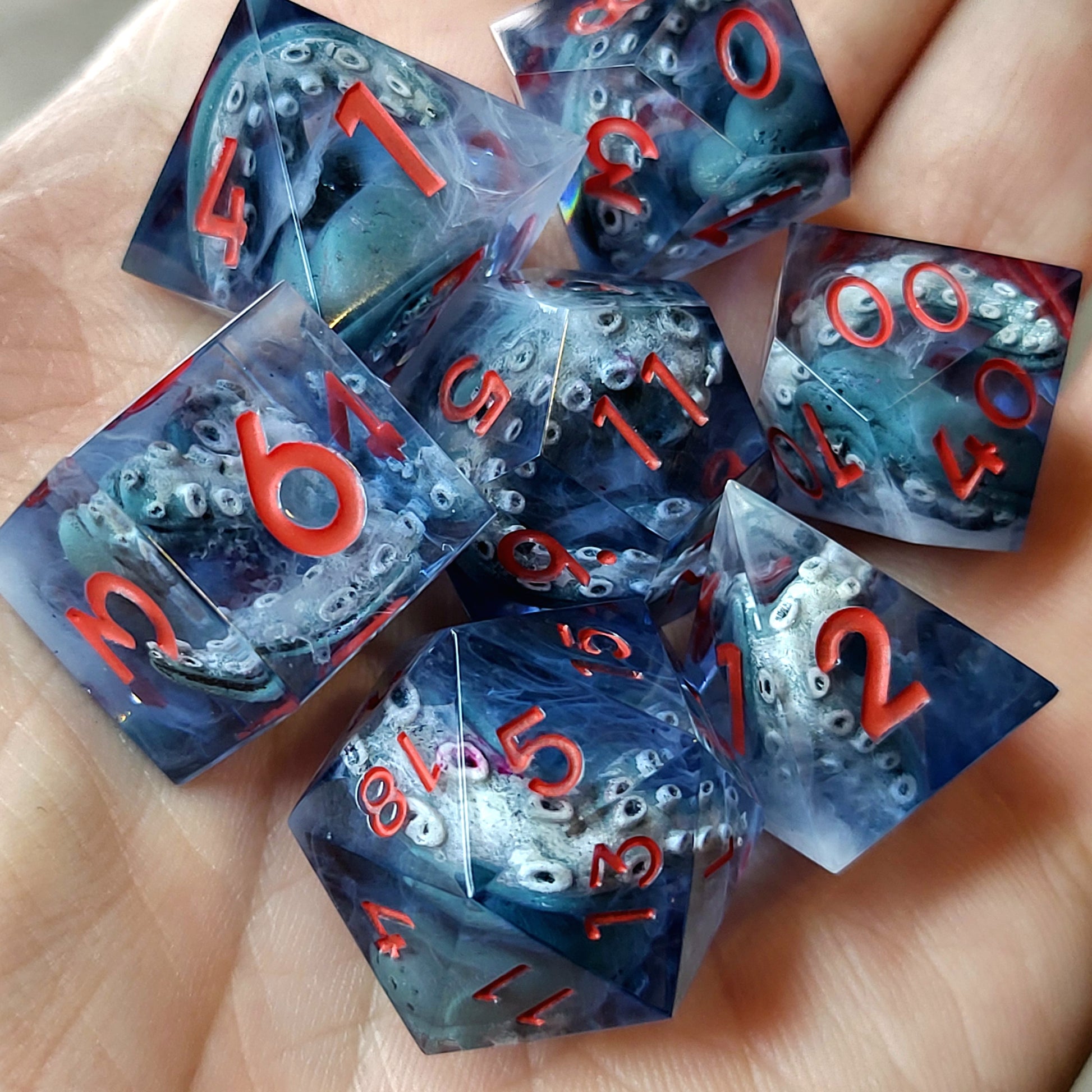 Dice set with tentacles inside and for play dnd , dungeons and dragons and Call of Cthulhu