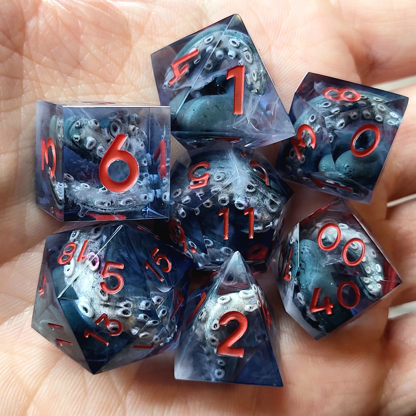 Dice set with tentacles inside and for play dnd , dungeons and dragons and Call of Cthulhu