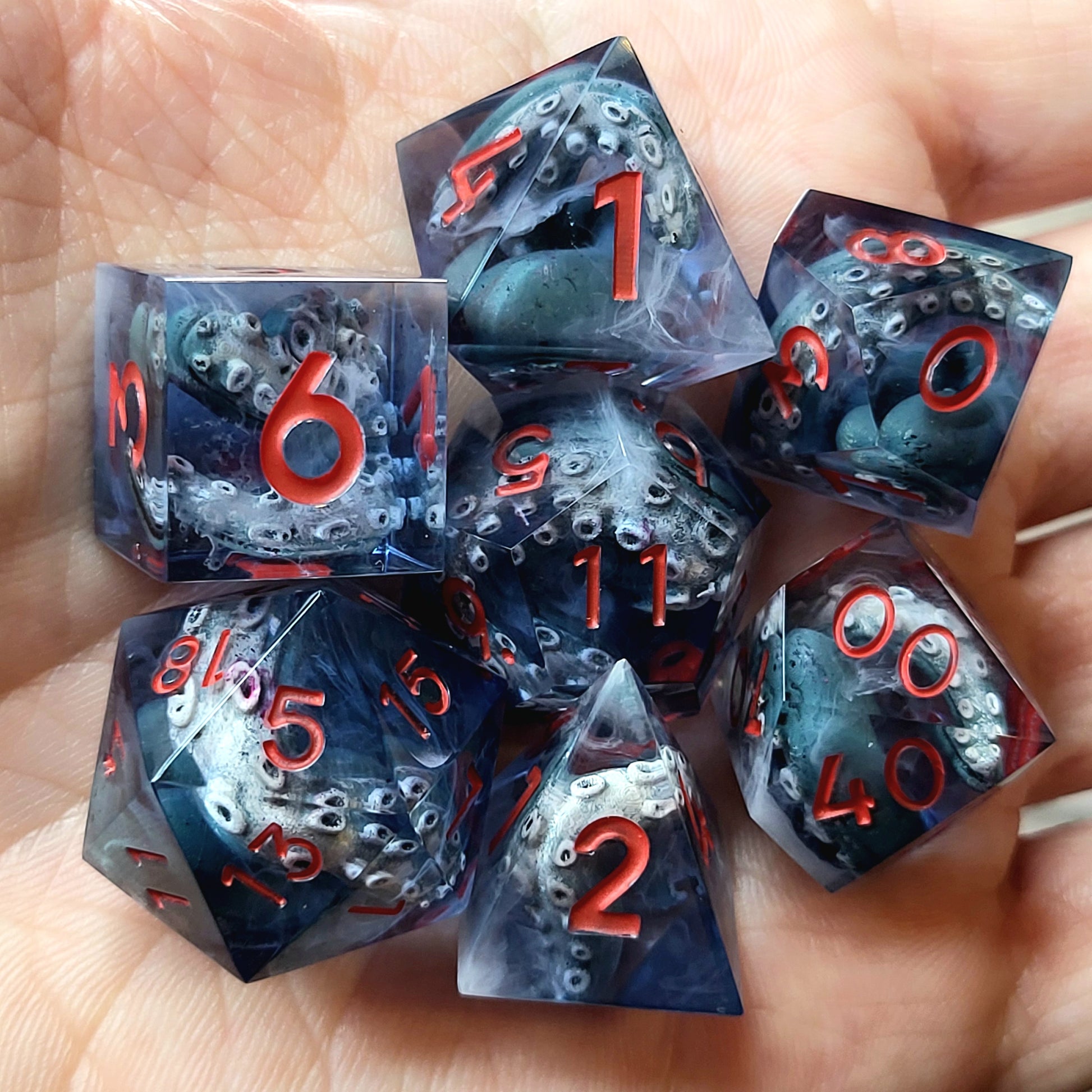 Dice set with tentacles inside and for play dnd , dungeons and dragons and Call of Cthulhu