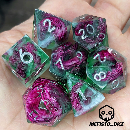Dice set with tentacles inside and for play dnd , dungeons and dragons and Call of Cthulhu