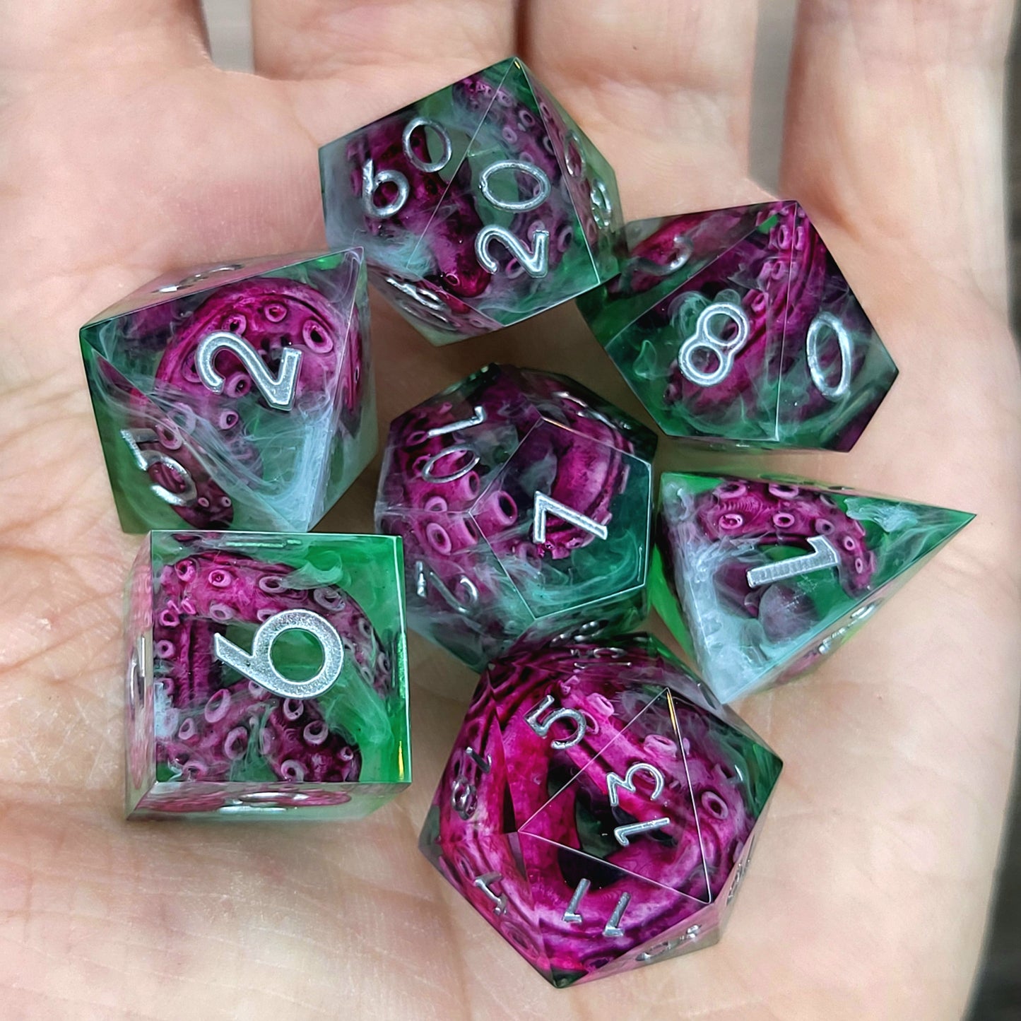 Dice set with tentacles inside and for play dnd , dungeons and dragons and Call of Cthulhu