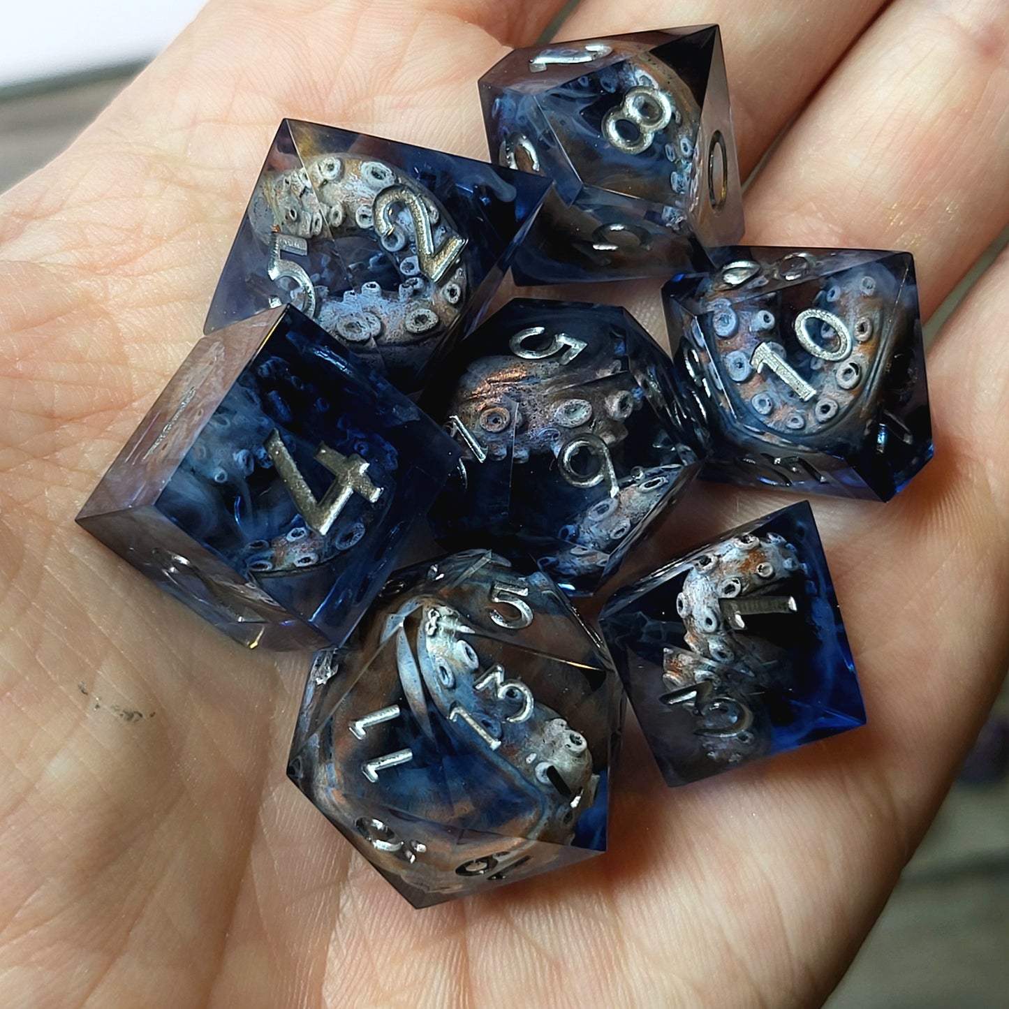 Dice set with tentacles inside and for play dnd , dungeons and dragons and Call of Cthulhu