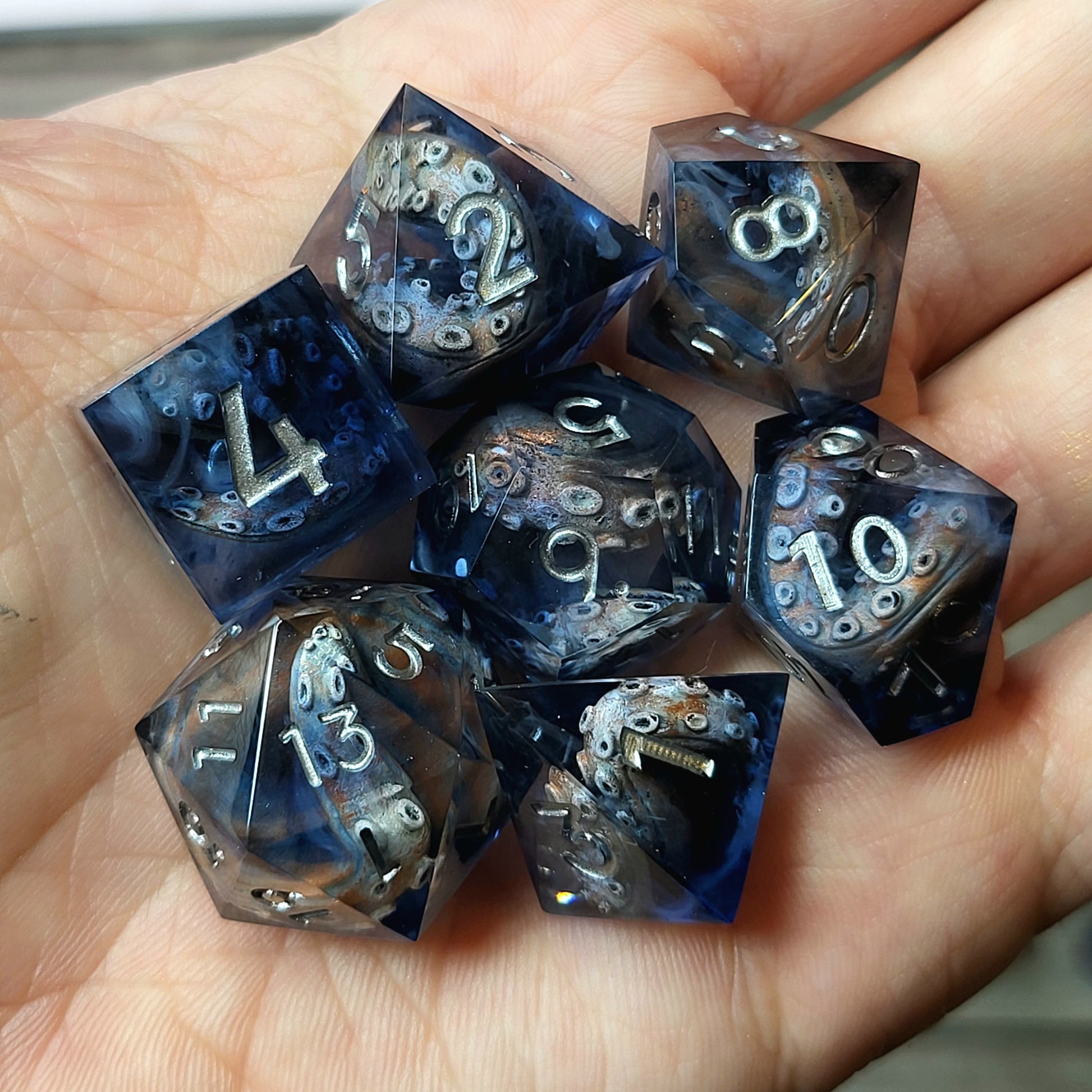 Dice set with tentacles inside and for play dnd , dungeons and dragons and Call of Cthulhu