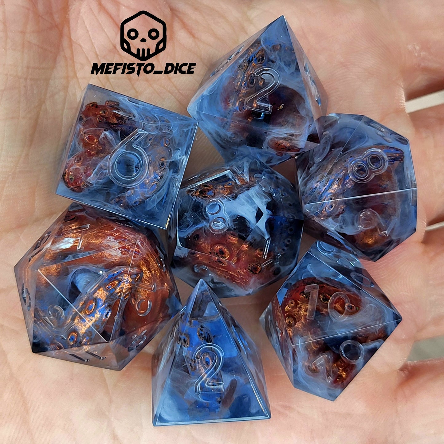 Dice set with white tentacles inside and for play dnd , dungeons and dragons and Call of Cthulhu