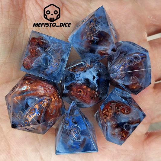 Dice set with white tentacles inside and for play dnd , dungeons and dragons and Call of Cthulhu