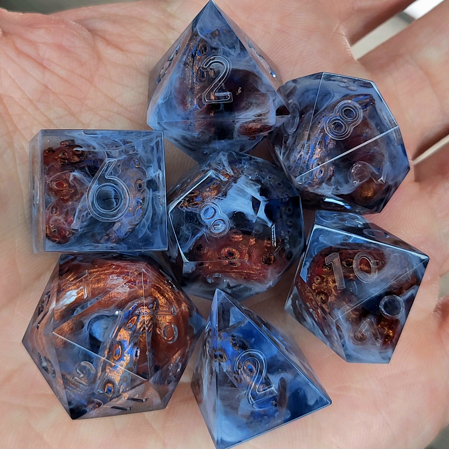 Dice set with white tentacles inside and for play dnd , dungeons and dragons and Call of Cthulhu