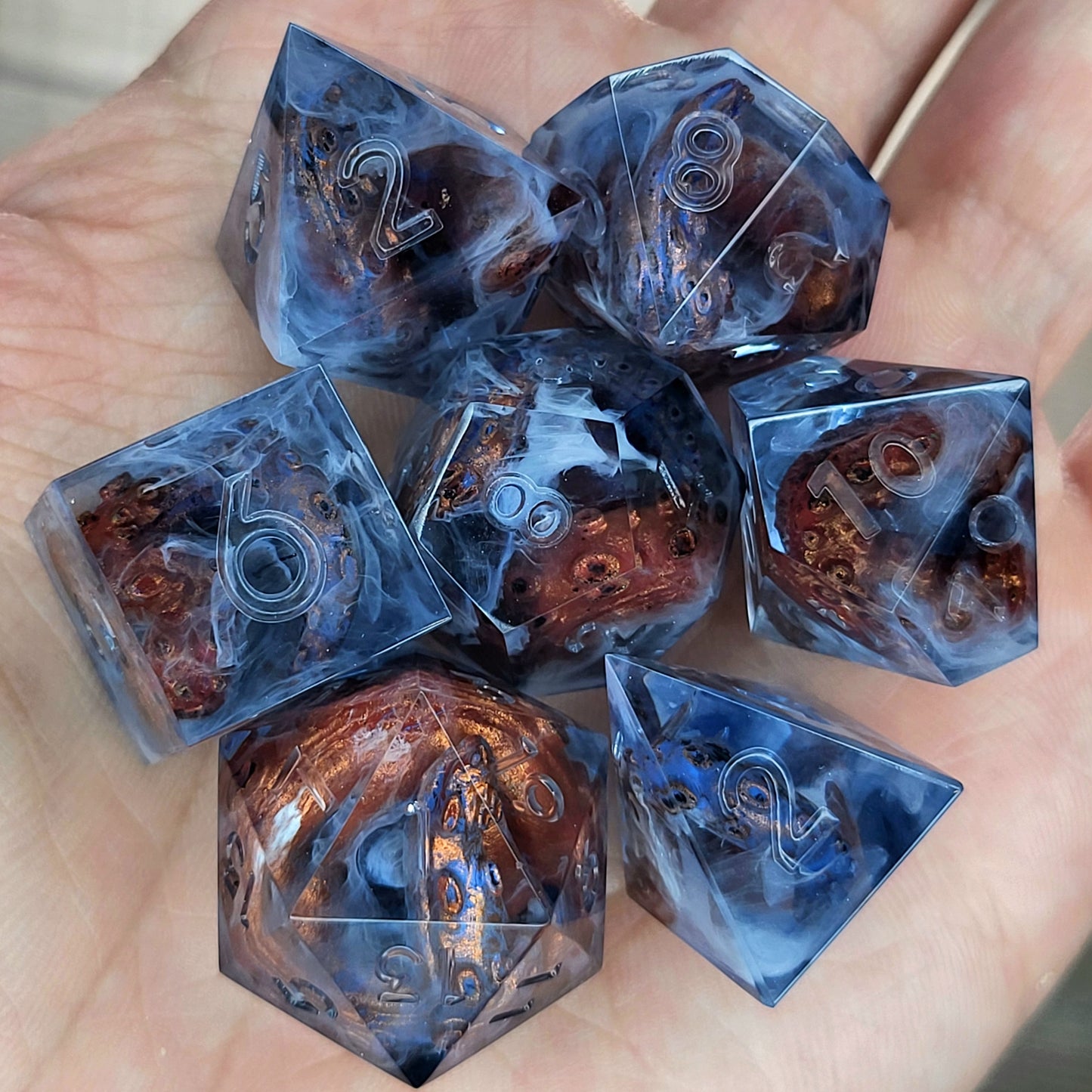 Dice set with white tentacles inside and for play dnd , dungeons and dragons and Call of Cthulhu