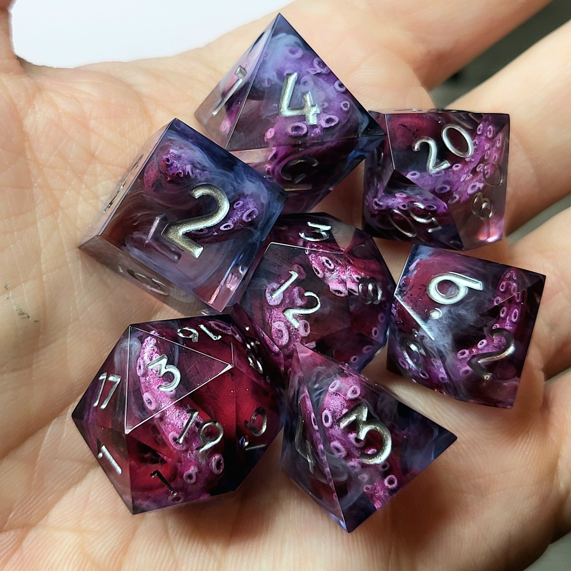 Dice set with tentacles inside and for play dnd , dungeons and dragons and Call of Cthulhu