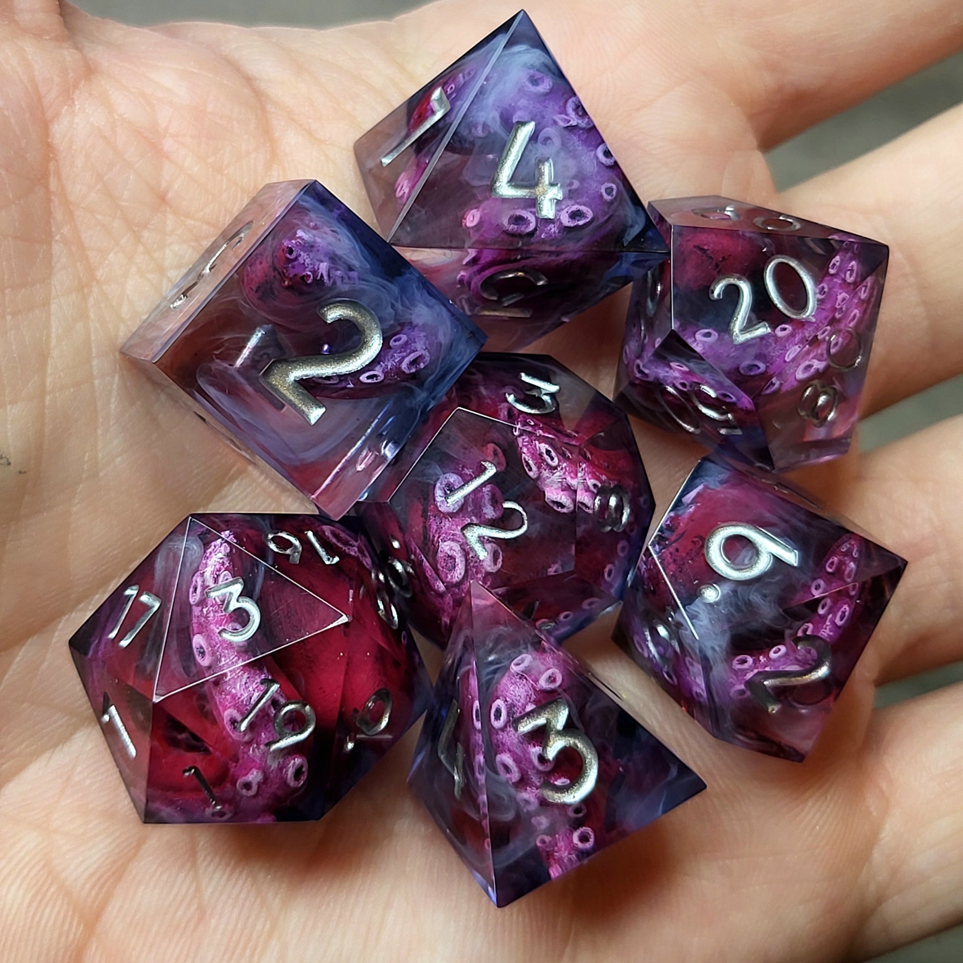 Dice set with tentacles inside and for play dnd , dungeons and dragons and Call of Cthulhu