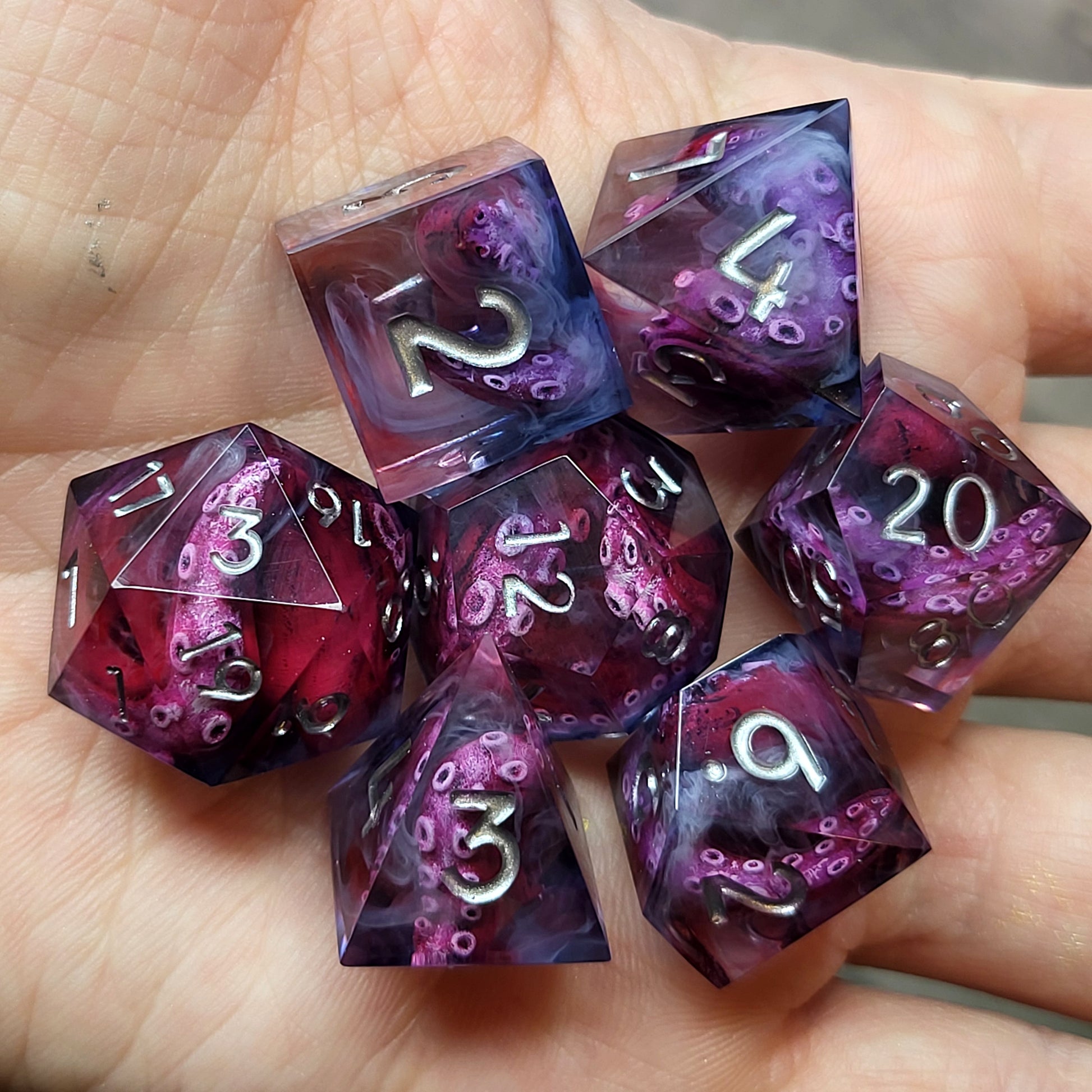 Dice set with tentacles inside and for play dnd , dungeons and dragons and Call of Cthulhu