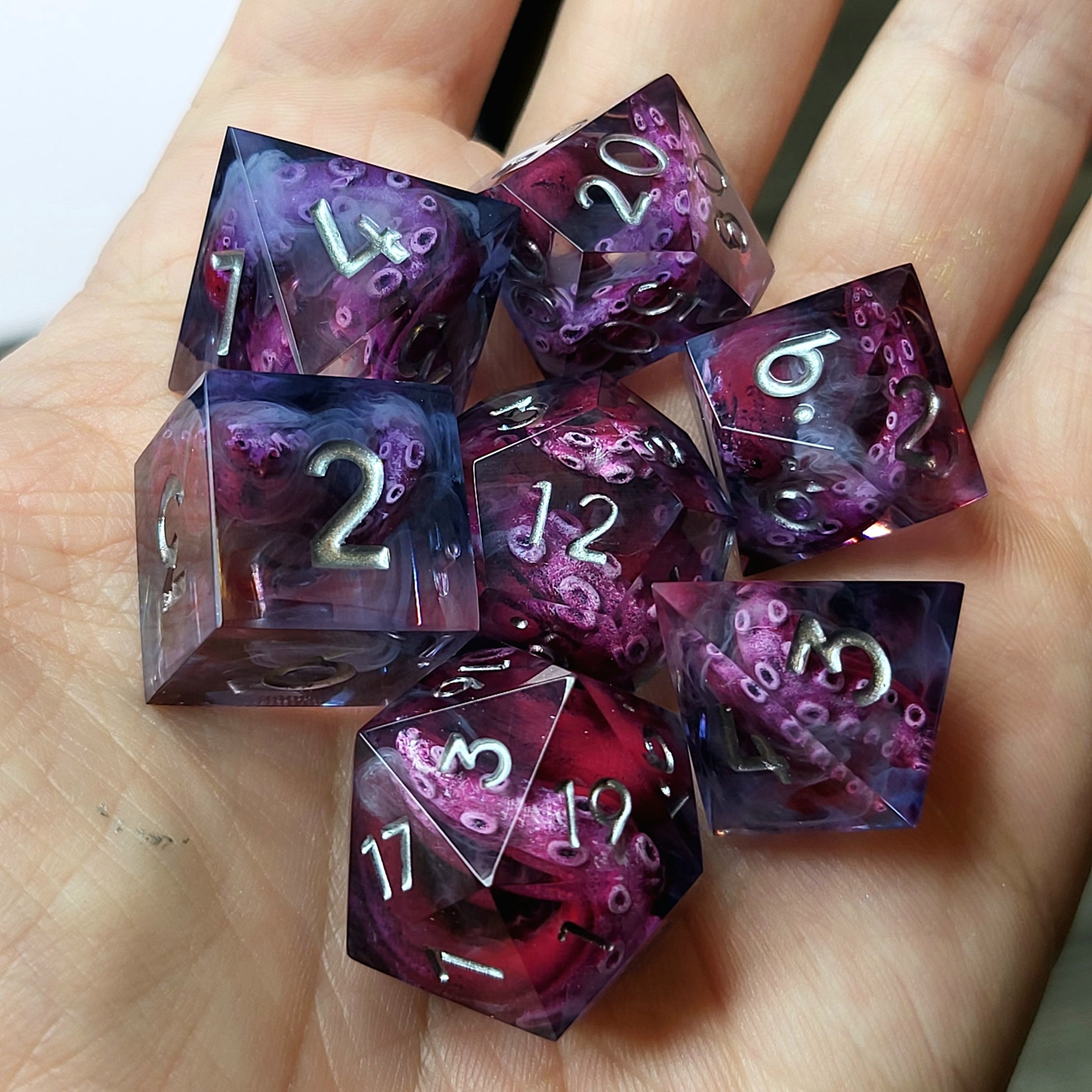 Dice set with tentacles inside and for play dnd , dungeons and dragons and Call of Cthulhu